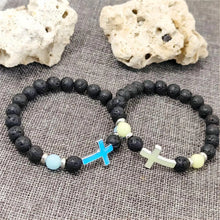 Load image into Gallery viewer, Be The Light, Carry Your Cross Midnight Stone Glow-In-The-Dark Bracelet