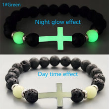 Load image into Gallery viewer, Be The Light, Carry Your Cross Midnight Stone Glow-In-The-Dark Bracelet