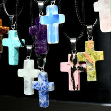Load image into Gallery viewer, Leather Stone Cross Necklace
