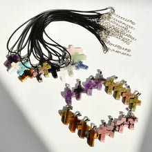 Load image into Gallery viewer, Leather Stone Cross Necklace