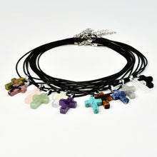 Load image into Gallery viewer, Leather Stone Cross Necklace
