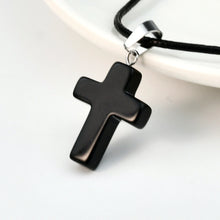 Load image into Gallery viewer, Leather Stone Cross Necklace