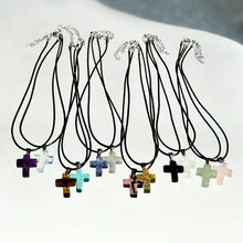 Load image into Gallery viewer, Leather Stone Cross Necklace