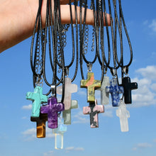 Load image into Gallery viewer, Leather Stone Cross Necklace