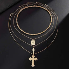 Load image into Gallery viewer, 18K Gold Plated Stacked Cross Chain Necklace Set