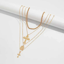 Load image into Gallery viewer, 18K Gold Plated Stacked Cross Chain Necklace Set