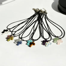 Load image into Gallery viewer, Leather Stone Cross Necklace