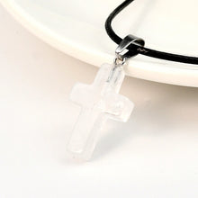 Load image into Gallery viewer, Leather Stone Cross Necklace