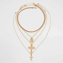 Load image into Gallery viewer, 18K Gold Plated Stacked Cross Chain Necklace Set