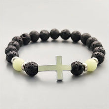 Load image into Gallery viewer, Be The Light, Carry Your Cross Midnight Stone Glow-In-The-Dark Bracelet