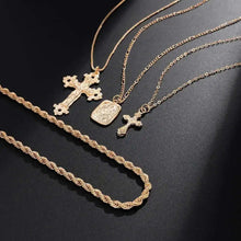 Load image into Gallery viewer, 18K Gold Plated Stacked Cross Chain Necklace Set