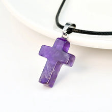 Load image into Gallery viewer, Leather Stone Cross Necklace