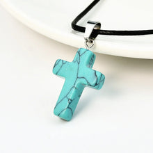 Load image into Gallery viewer, Leather Stone Cross Necklace