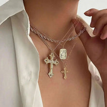 Load image into Gallery viewer, 18K Gold Plated Stacked Cross Chain Necklace Set