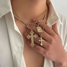 Load image into Gallery viewer, 18K Gold Plated Stacked Cross Chain Necklace Set