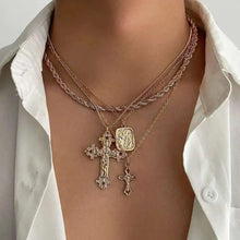 Load image into Gallery viewer, 18K Gold Plated Stacked Cross Chain Necklace Set