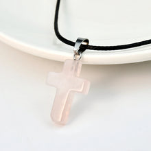 Load image into Gallery viewer, Leather Stone Cross Necklace