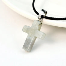 Load image into Gallery viewer, Leather Stone Cross Necklace