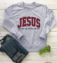 Load image into Gallery viewer, Jesus Way, Truth, Life Collegiate 100% Cotton Sweatshirt