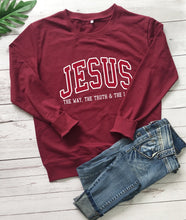 Load image into Gallery viewer, Jesus Way, Truth, Life Collegiate 100% Cotton Sweatshirt