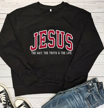 Load image into Gallery viewer, Jesus Way, Truth, Life Collegiate 100% Cotton Sweatshirt