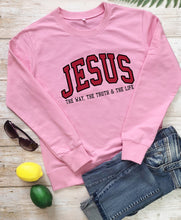 Load image into Gallery viewer, Jesus Way, Truth, Life Collegiate 100% Cotton Sweatshirt