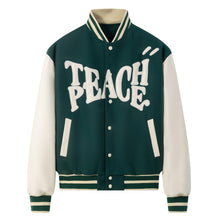 Load image into Gallery viewer, Teach Peace, Be the Light Fall Varsity Jacket