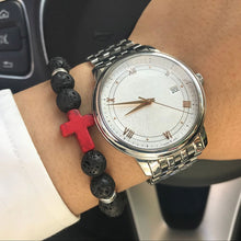 Load image into Gallery viewer, Black Onyx Red Cross Fashion Statement Bracelet