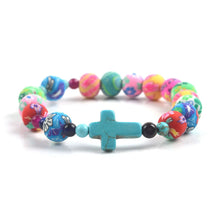 Load image into Gallery viewer, Floral Softened Clay Bead Cross Bracelet
