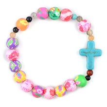 Load image into Gallery viewer, Floral Softened Clay Bead Cross Bracelet
