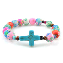 Load image into Gallery viewer, Floral Softened Clay Bead Cross Bracelet
