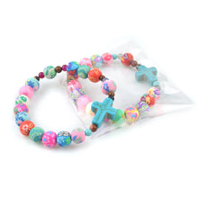 Load image into Gallery viewer, Floral Softened Clay Bead Cross Bracelet
