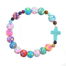 Load image into Gallery viewer, Floral Softened Clay Bead Cross Bracelet
