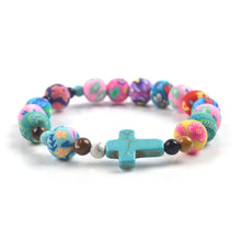 Load image into Gallery viewer, Floral Softened Clay Bead Cross Bracelet

