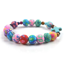Load image into Gallery viewer, Floral Softened Clay Bead Cross Bracelet
