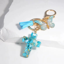 Load image into Gallery viewer, Pebble Creek Butterfly Cross Keychain
