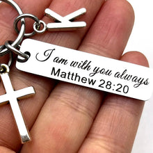 Load image into Gallery viewer, Matthew 28:20 Custom Letter Stainless Steel Cross Keychain
