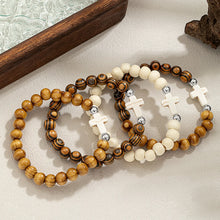 Load image into Gallery viewer, 4 Piece Sea Drift Wood Bead Cross Bracelet Set
