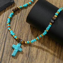 Load image into Gallery viewer, Aqua Stone Cross Necklace
