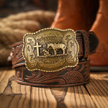 Load image into Gallery viewer, Bronze Colored Remnant Union Cowboy Belt With Buckle
