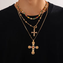 Load image into Gallery viewer, 18K Gold Plated Priest Stacked Cross Chain Set
