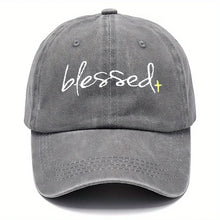 Load image into Gallery viewer, Blessed Washed Denim Adjustable Cap
