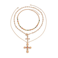 Load image into Gallery viewer, 18K Gold Plated Priest Stacked Cross Chain Set
