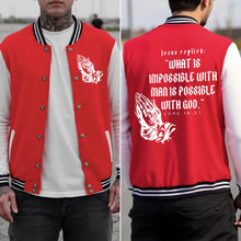 Load image into Gallery viewer, All Things Possible With God Varsity Jacket
