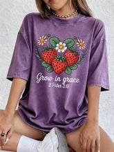 Load image into Gallery viewer, 2 Peter 3:18 Grow In Grace Strawberry Patch Cotton Tshirt
