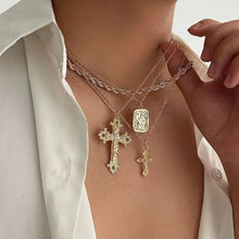 Load image into Gallery viewer, 18K Gold Plated Stacked Cross Chain Necklace Set
