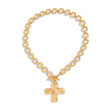 Load image into Gallery viewer, 18K Gold Plated Hammered Cross Link Necklace
