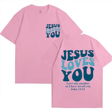 Load image into Gallery viewer, John 13:34 Jesus Loves You Cotton Tshirt
