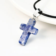 Load image into Gallery viewer, Leather Stone Cross Necklace
