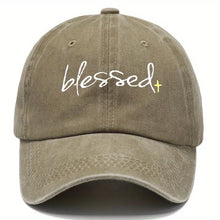 Load image into Gallery viewer, Blessed Washed Denim Adjustable Cap

